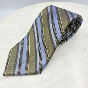 Enro Platinum 100% Silk Men's Necktie‎ Tie Stripe 60"x4" Green Blue EUC Office